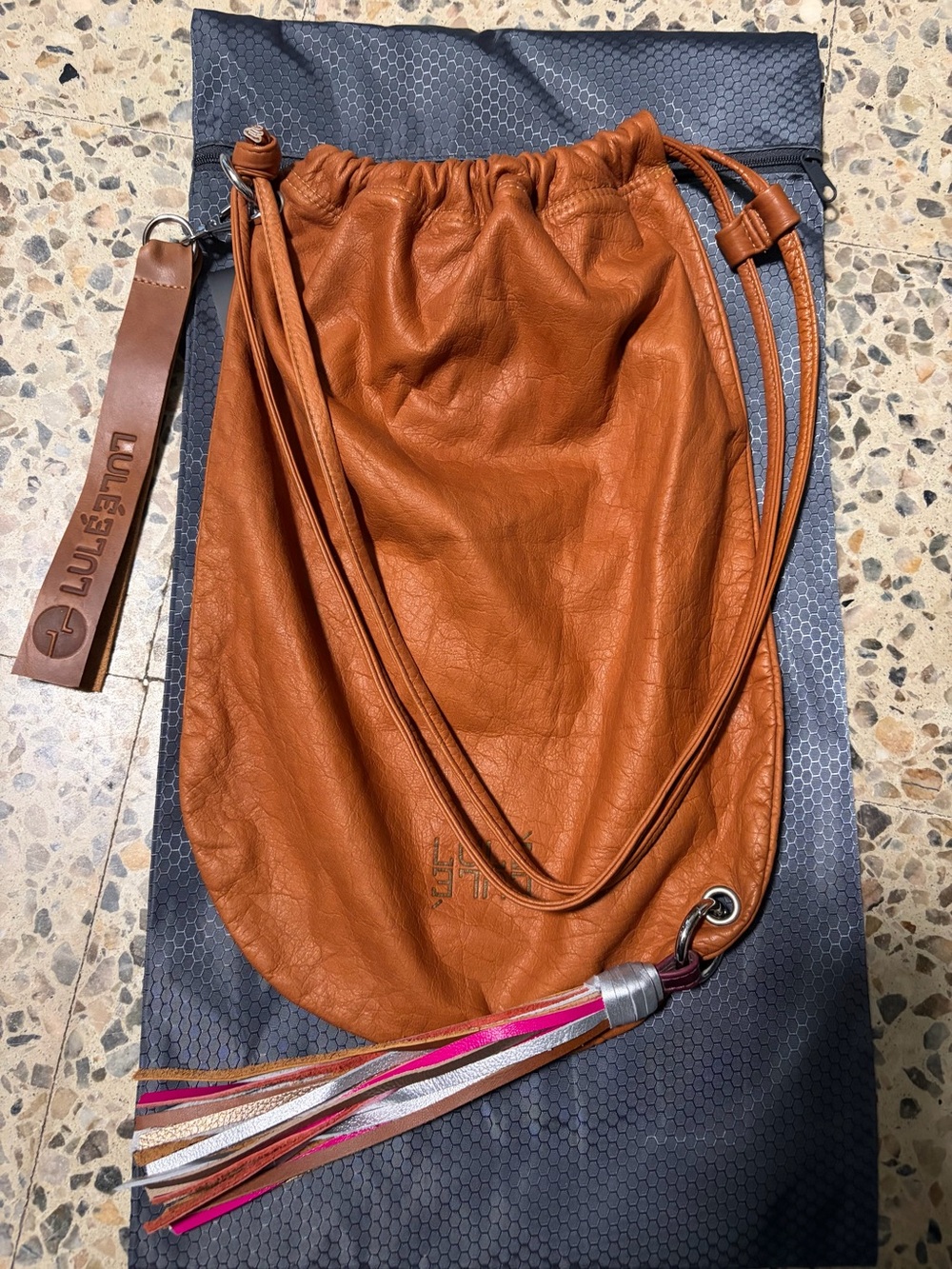 LULE LULE  Brown Leather Drawstring Tassel Bag